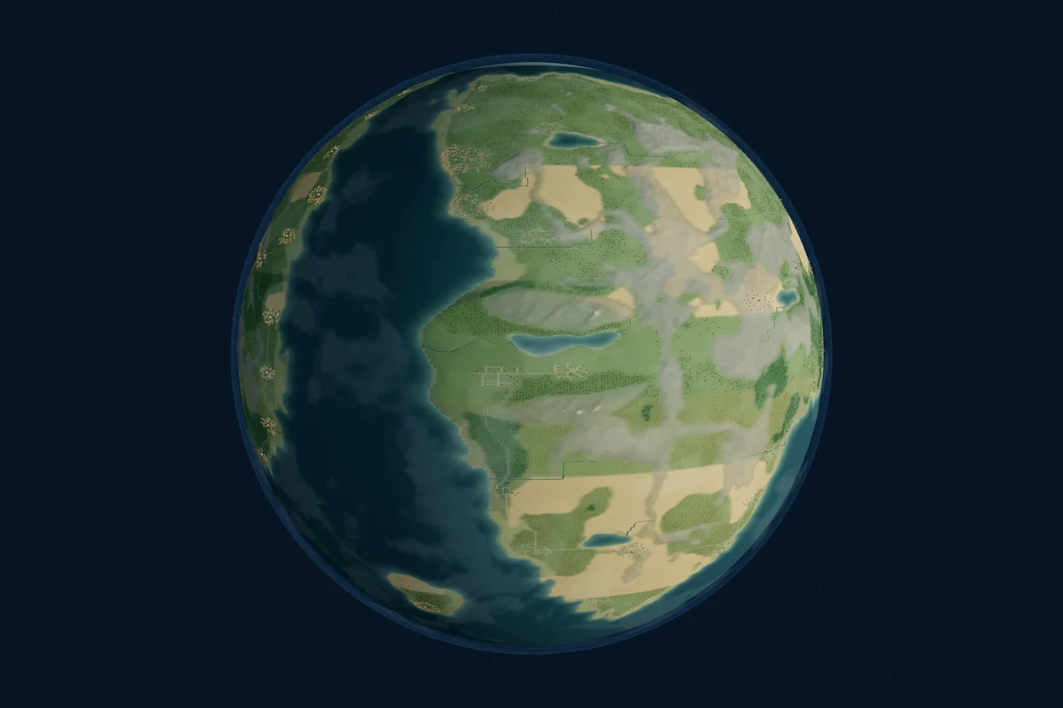 Earth Haven seen as a globe, the planet containing Waterfold.